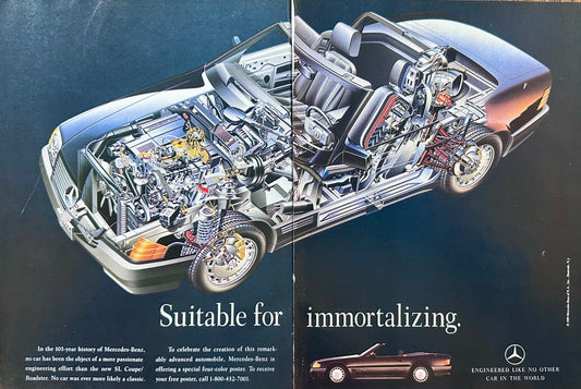 1989 2-Page Mercedes-Benz SL Coupe/Roadster Cutaway Ad