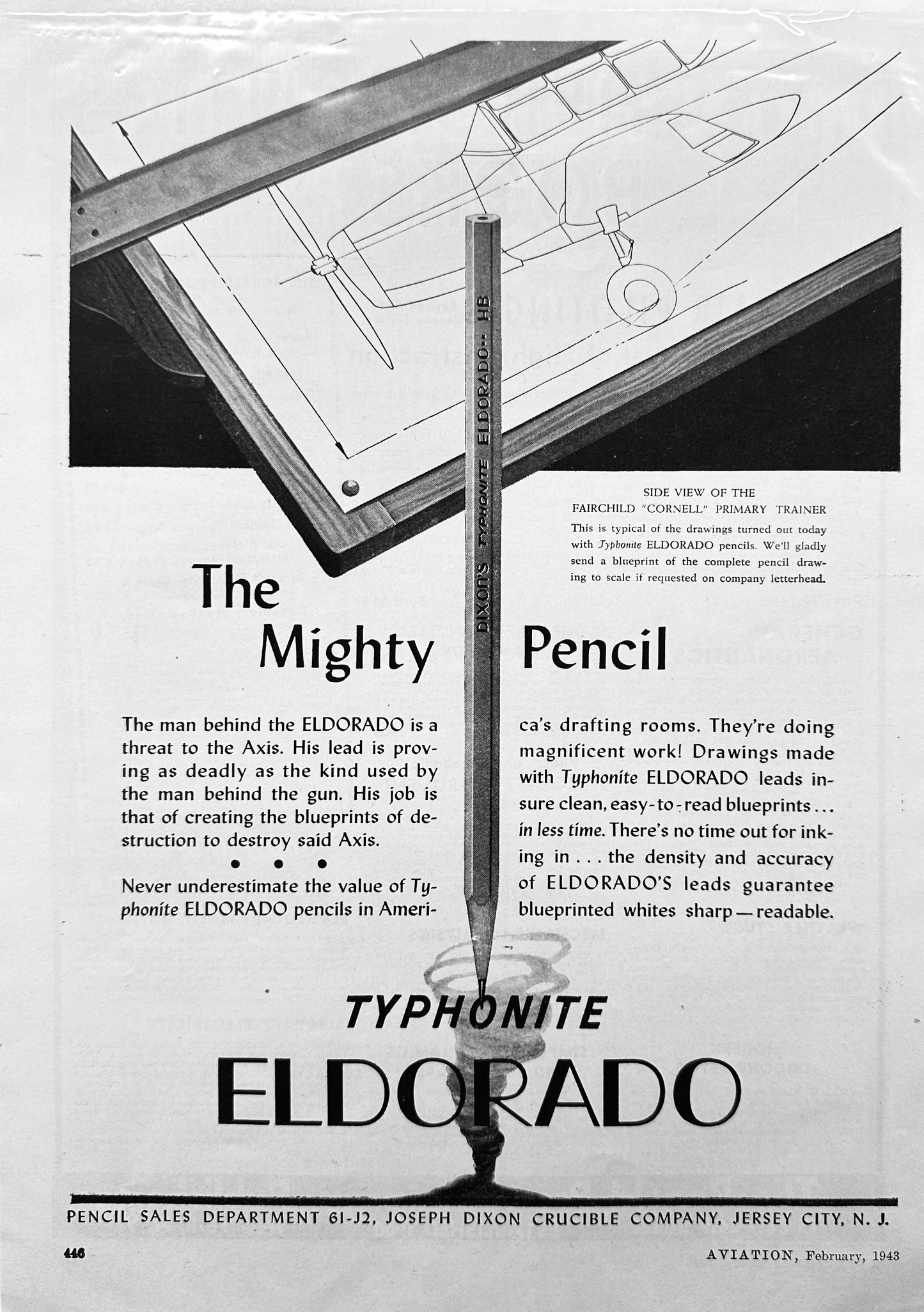 1943 Typhonite Eldorado Drawing Pencil by Jos. Dixon Co New Jersey Ad