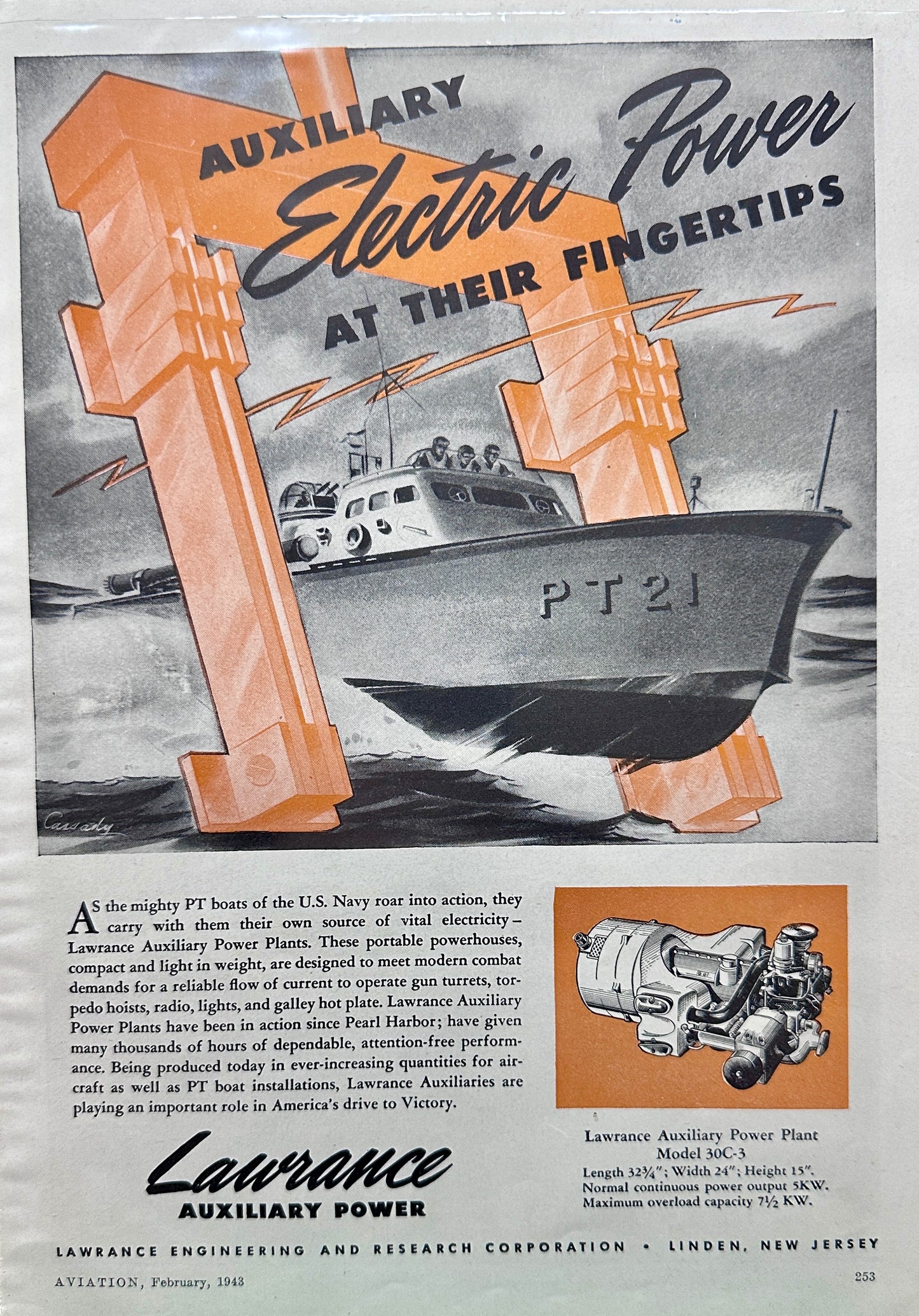 1943 WWII Era Vintage Ads - PT Boat - Lawrance Power & Marlin-Rockwell