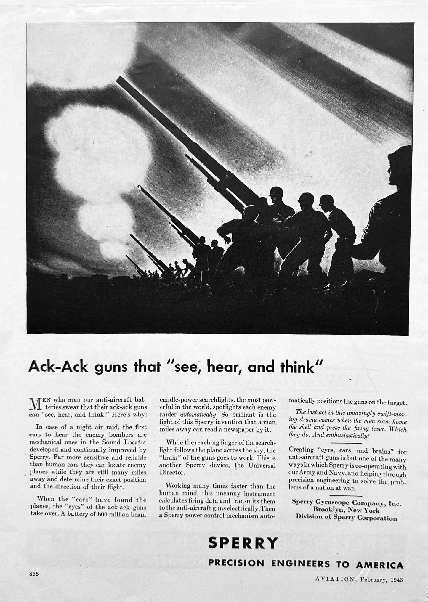 1943 Northrup N3 Patrol Bomber & Sperry Ack-Ack Artillery - Gyroscope Ad