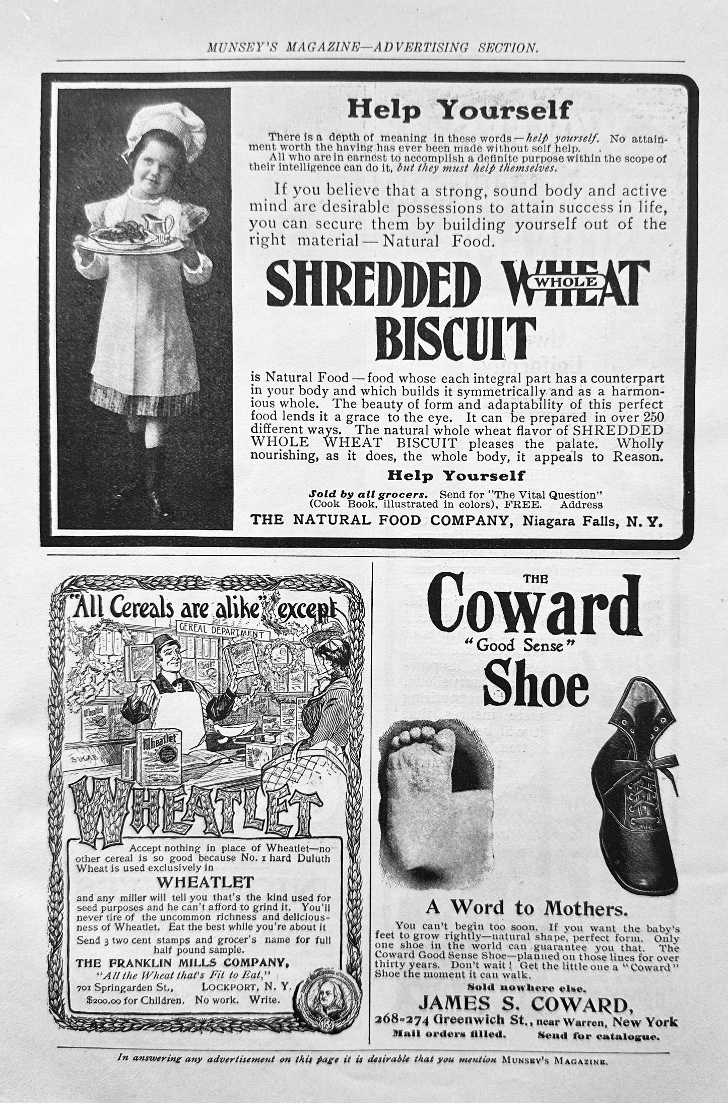 1902 Vintage Cereal Ads - Shredded Wheat and Wheatlet