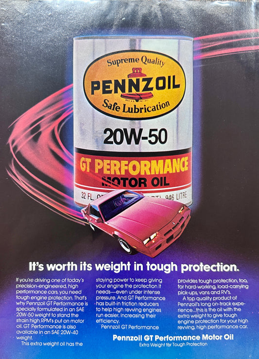 1983 Pennzoil GT Performance Motor Oil - Original Ad