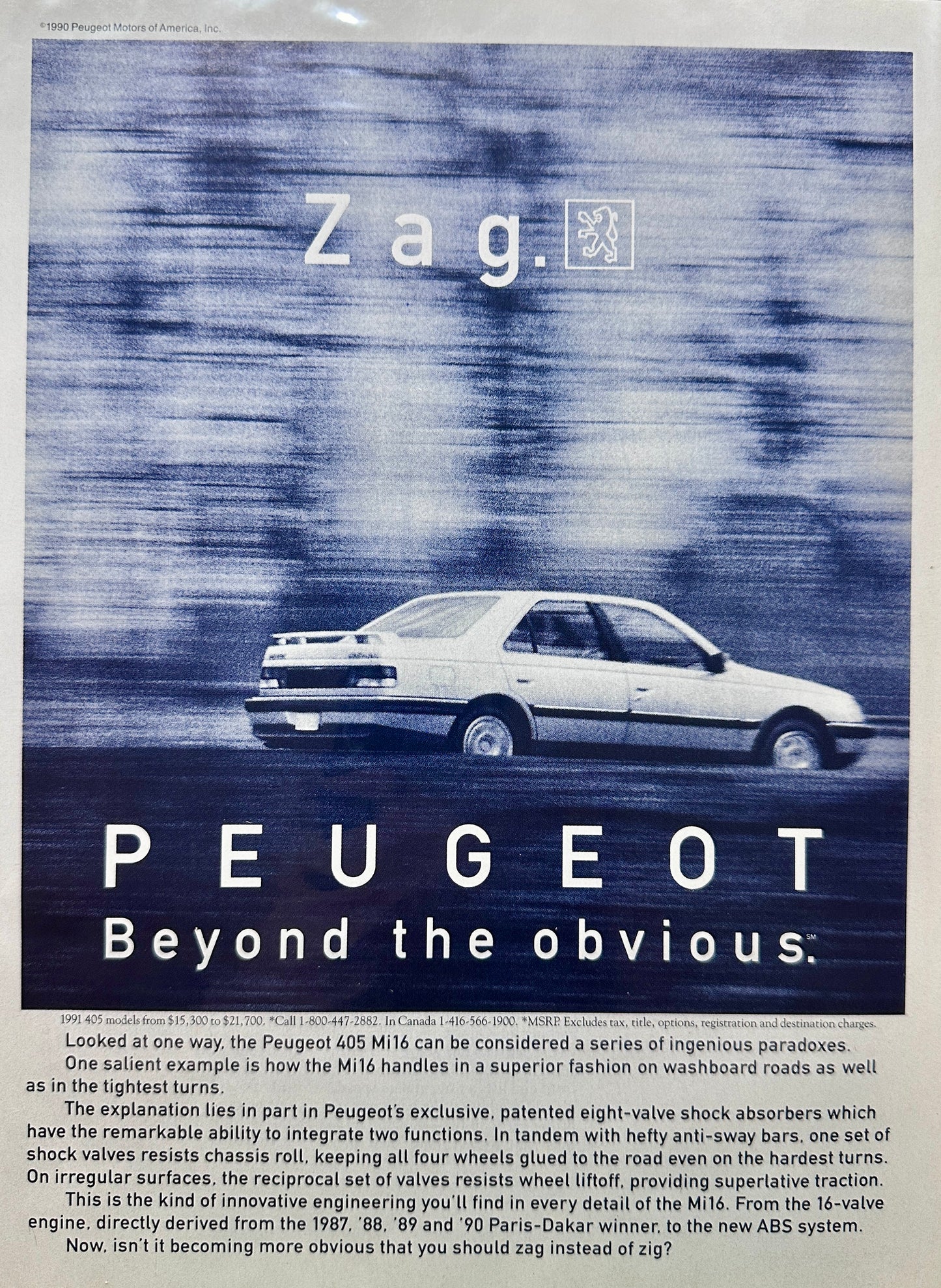 1990 Peugeot 405 Mi16 - Beyond the Obvious - Vintage Ad