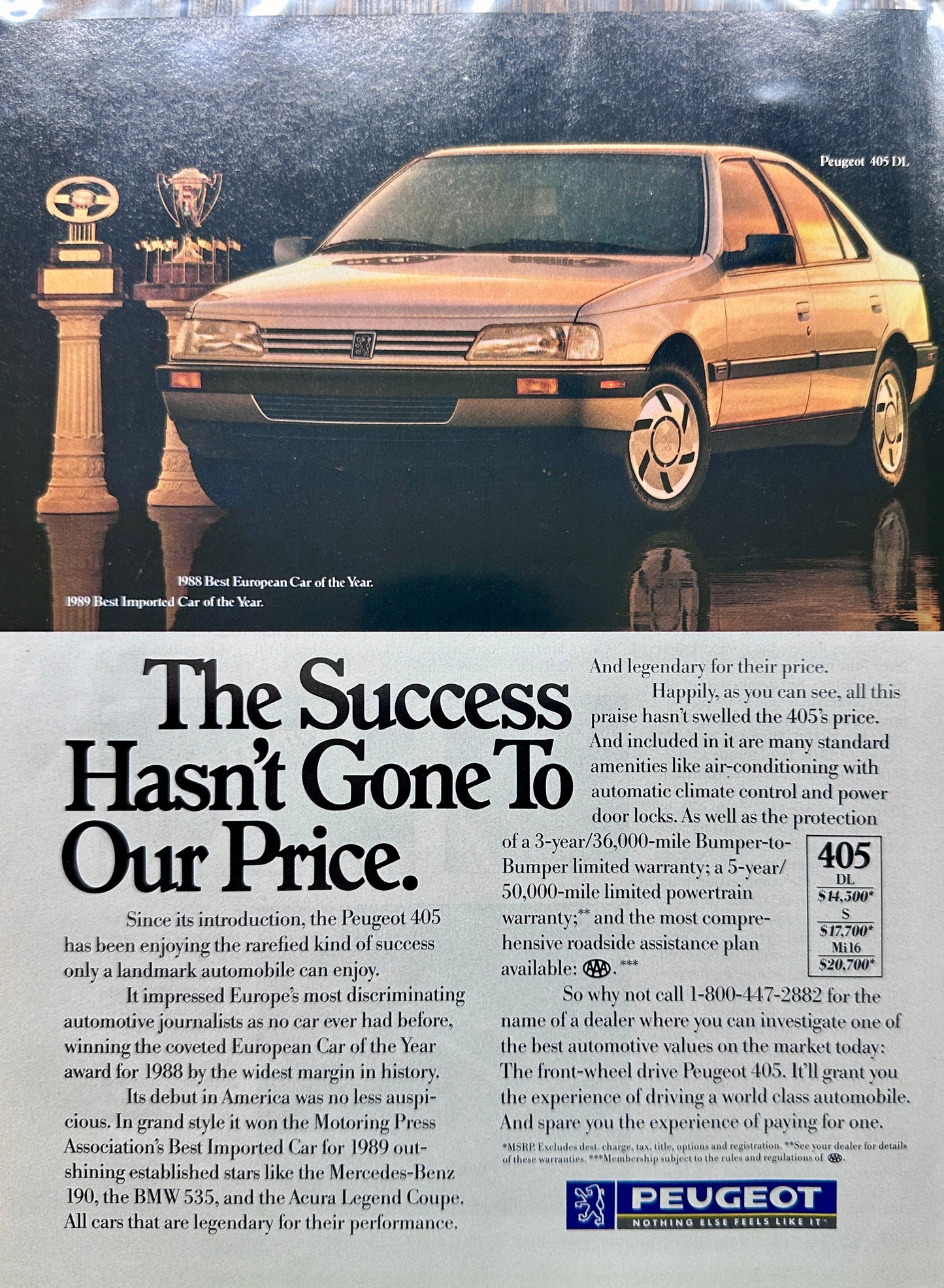 1989 Peugeot 405 Success Hasn't Gone to Our Price - Original Ad