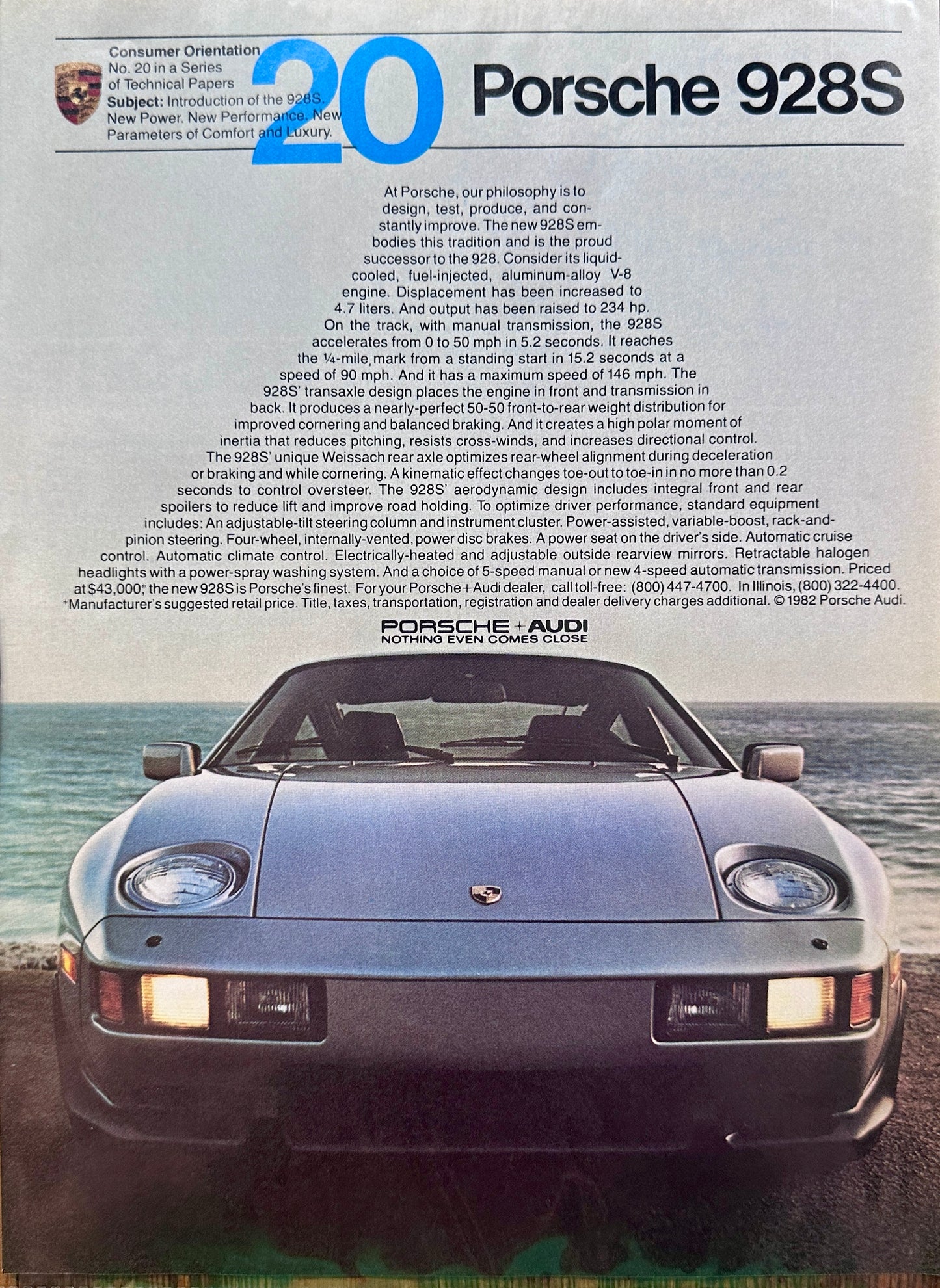 1983 Porsche 928S - Ocean Background - Original Ad