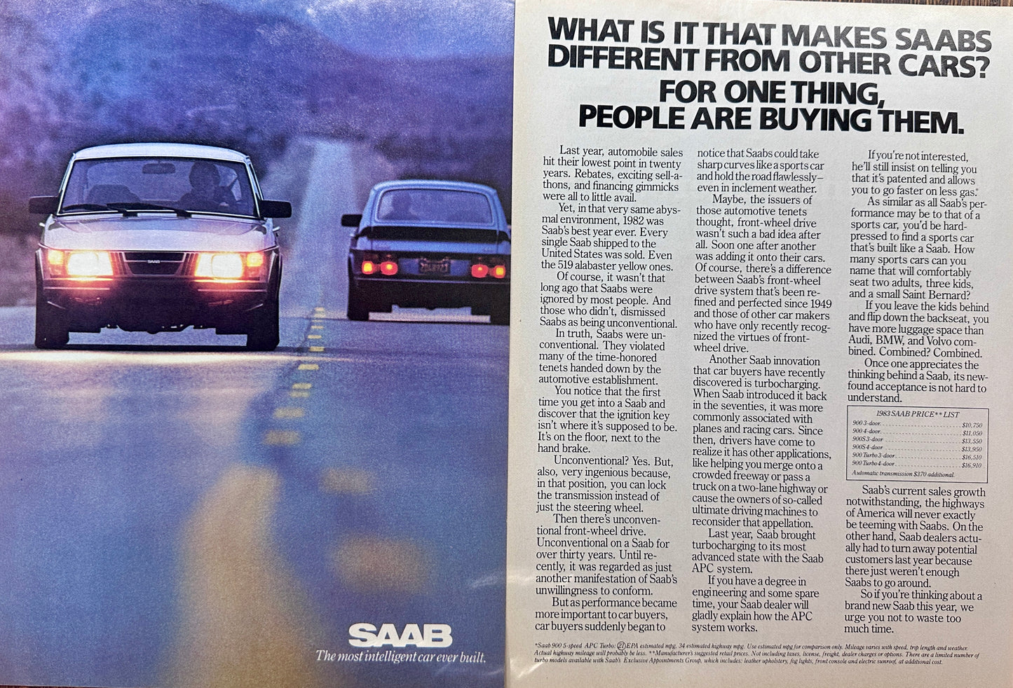 1983 Saab 900 Auto Line - People Are Buying Them 2-Page Ad