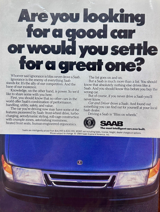 1989 Saab - A Good Car or a Great one? Vintage Ad