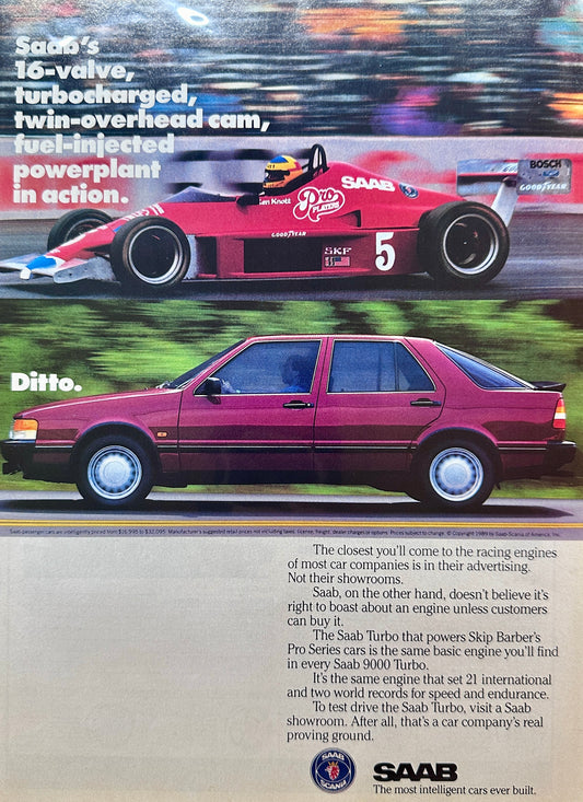 1989 Saab 9000 Turbo - Skip Barber's Racer - Vintage Ad