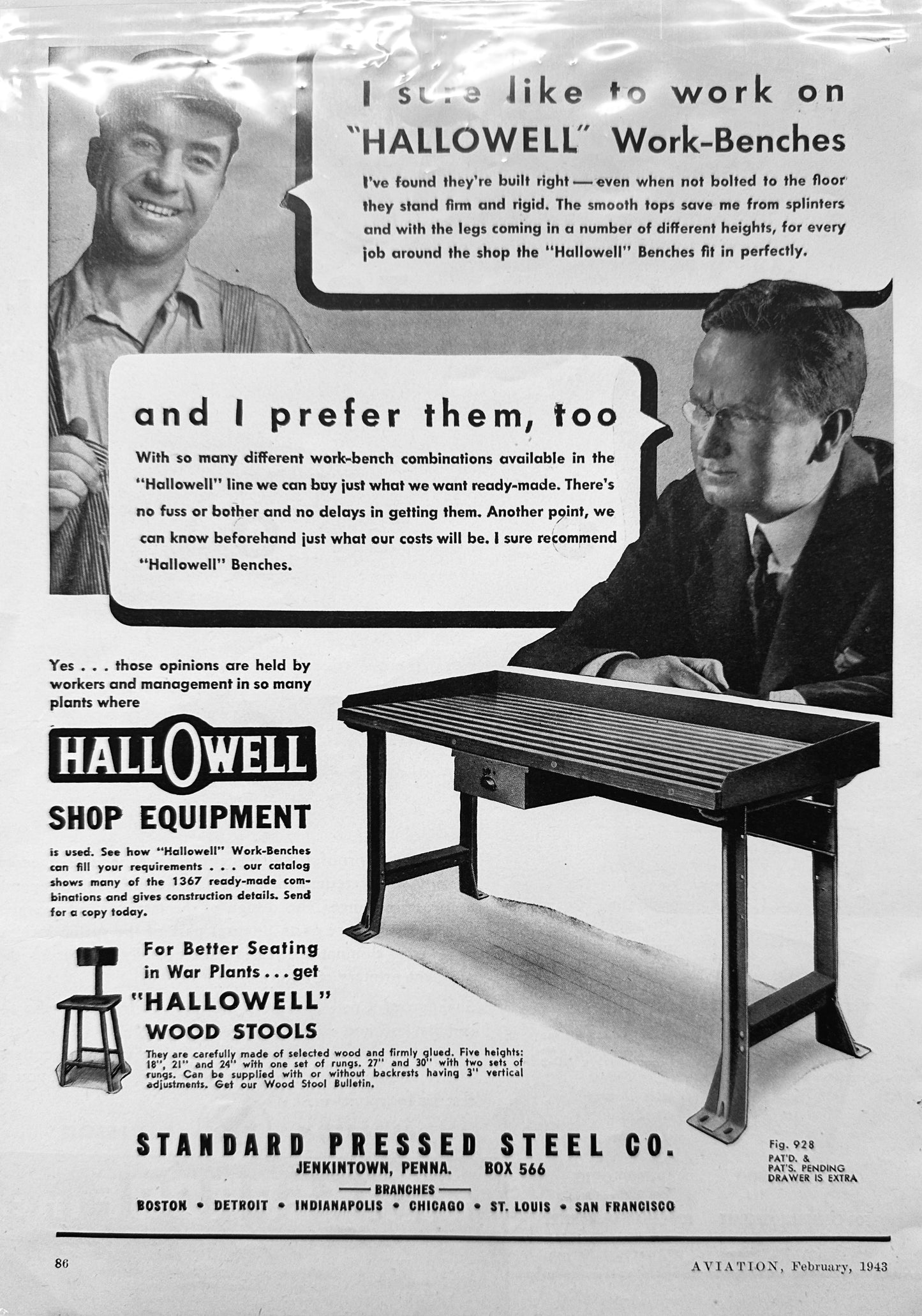 1943 Shakeproof Cowl Fasteners & HallOWell Work Benches Vintage Ad