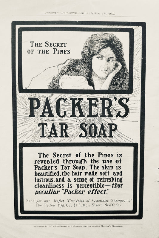 1902 Packers Tar Soap - The Scent of the Pines - Shampoo Vintage Ad