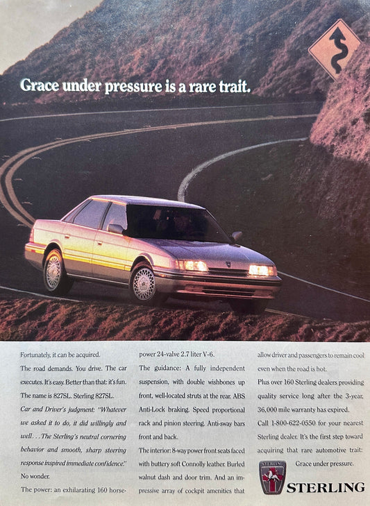 1989 Sterling 827SL - Grace Under Pressure - Vintage Ad