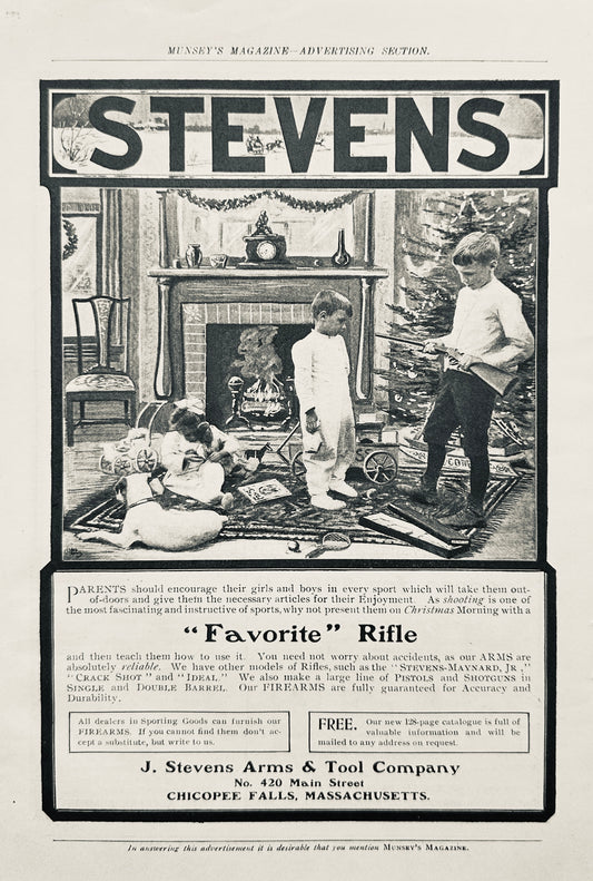 1902 Stevens "Favorite" Rifle for Christmas Day, Chicopee Falls, MA Vintage Ad