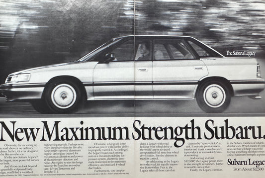 1989 Subaru Legacy 2-Page - New Maximum Strength - Vintage Ad