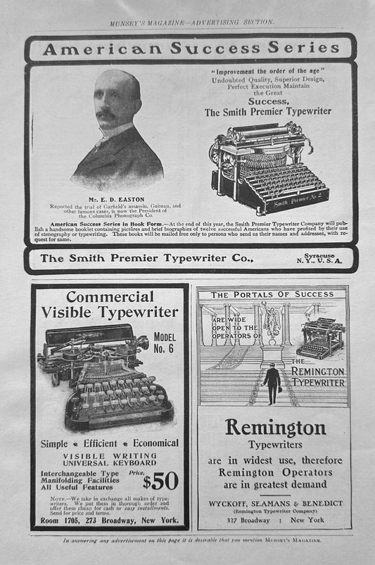 1902 Vintage Typewriter Ads - 3 Models Shown - Remington + 2 More