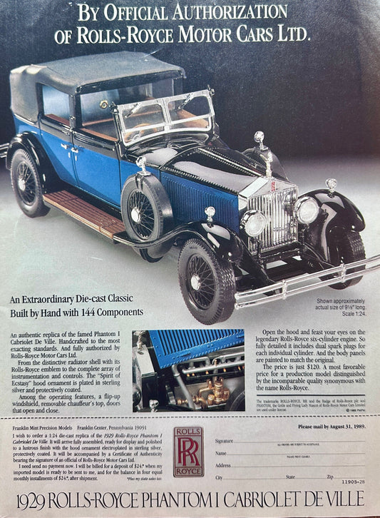 1989 Franklin Mint Die Cast Model Ad - 1929 Rolls Royce Phantom 1