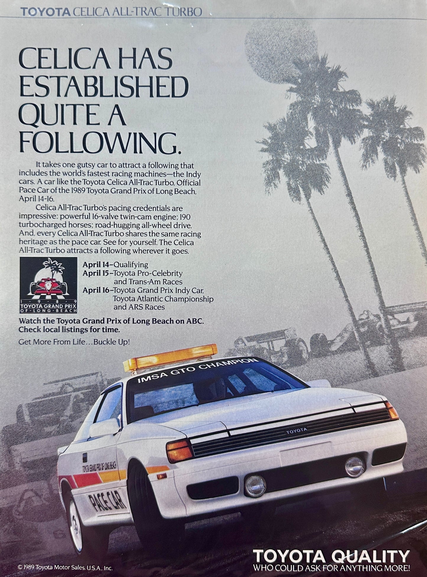 1988 Toyota Celica All-Trac Turbo -Grand Prix of Long Beach Pace Car - Vintage Ad