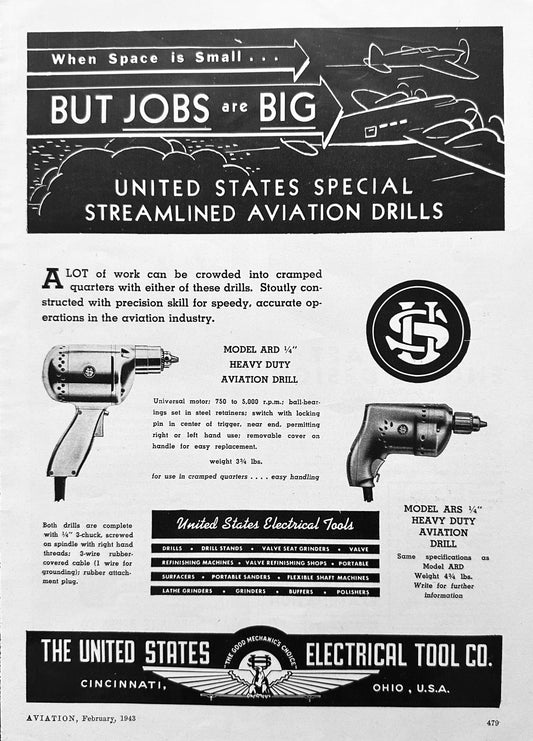 1943 The United States Electrical Tool Co, Cincinnati Ohio - Vintage Ad