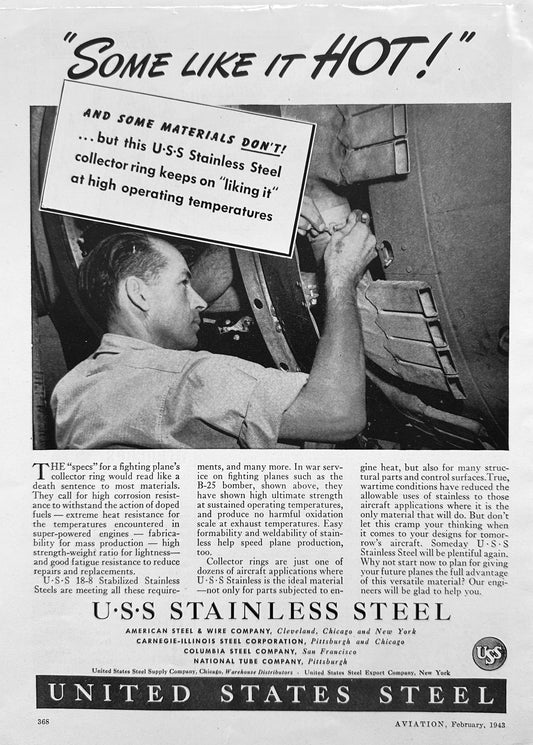 1943 United States Steel - Wartime Production - Vintage Ad