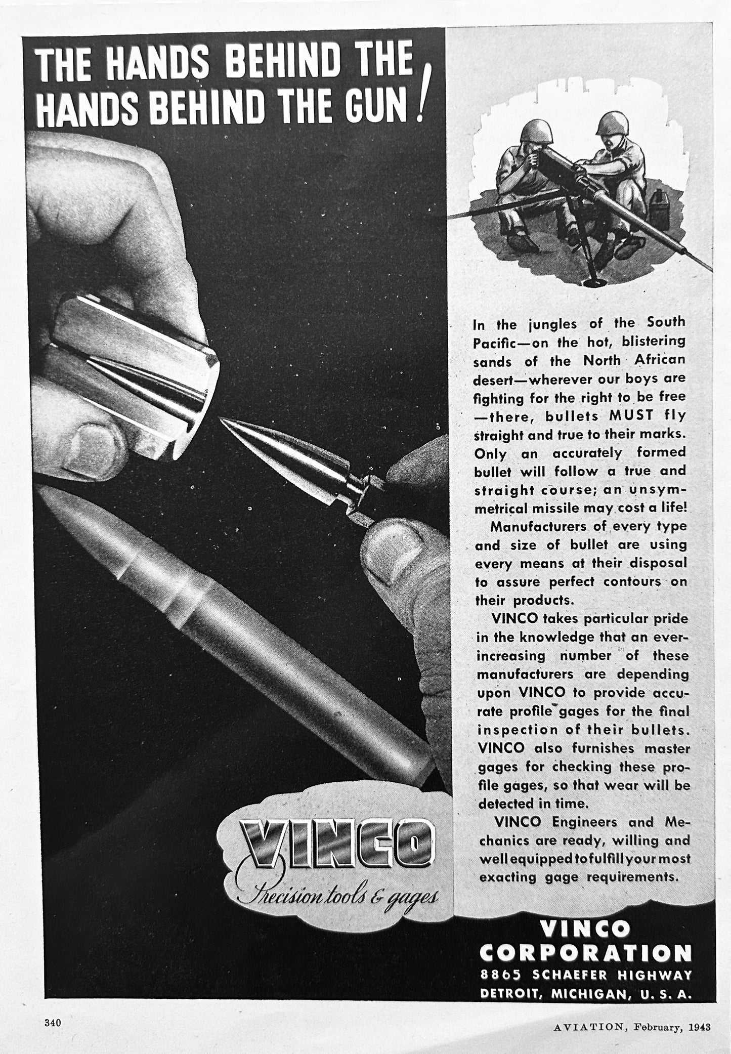 1943 Vinco Precision Tool & Gauges Detroit Michigan WWII Era Ad