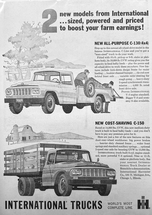 1962 - 1964 ?? International C-130 and C-150 Farm Trucks Vintage Ad