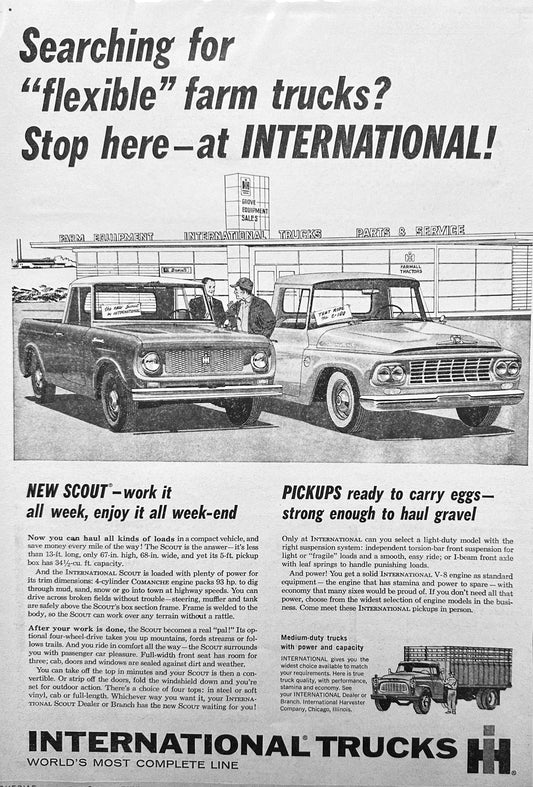 1961 International Harvester Scout Pick-ups and Light Duty Trucks Vintage Ad