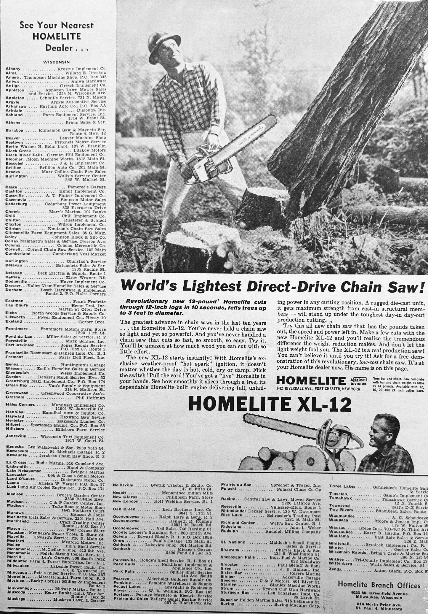 1963 Homelite XL-12 Chain Saw World's Lightest Direct-Drive Chain Saw! Vintage Ad