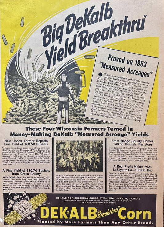 1964 Dekalb Breakthru Corn - 4 Wisconsin Farms Break Records - Vintage Ad