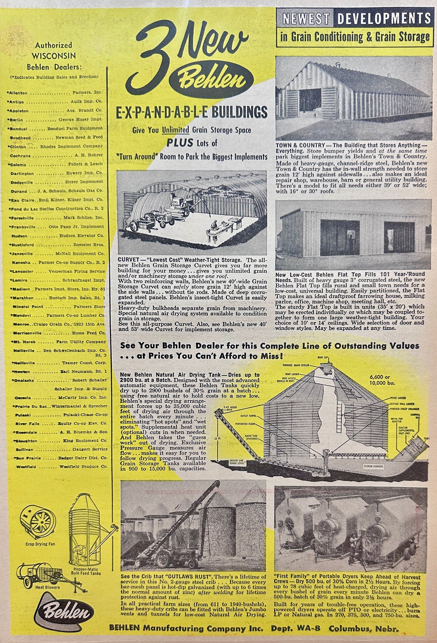 1960 Behlen Expandable Farm Buildings & Drying Silos - Vintage Ad