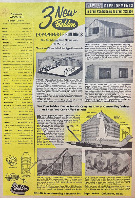 1960 Behlen Expandable Farm Buildings & Drying Silos - Vintage Ad