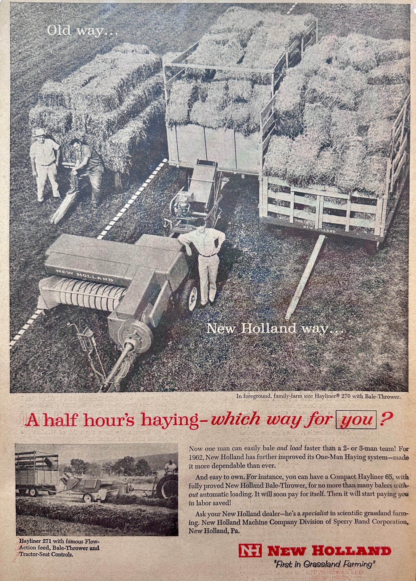 1960 New Holland Hayliner with Bale-Thrower Vintage Ad