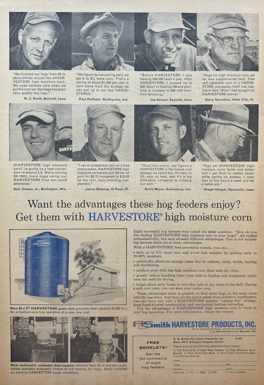 1963 AO Smith Harvestore High Moisture Corn Silo - Blue Silo - Vintage Ad