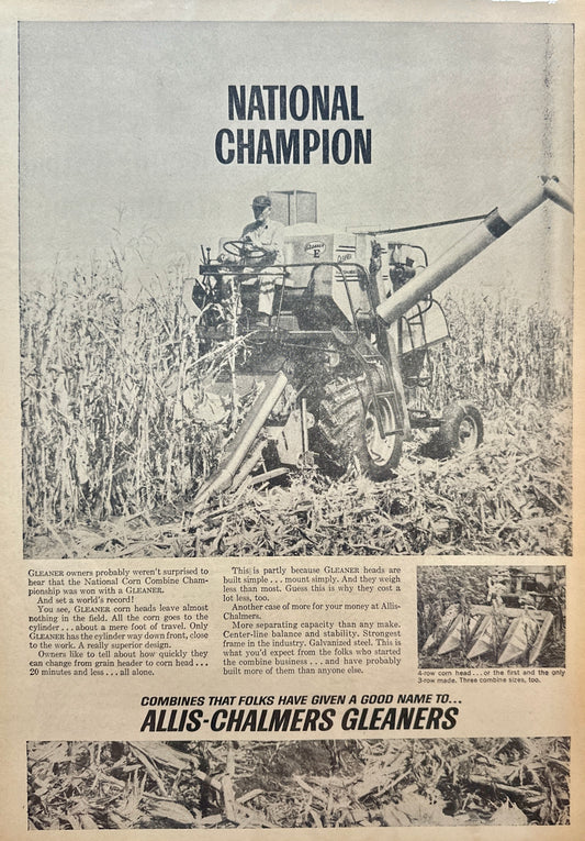 1958 Allis Chalmers Gleaners - Corn Head - National Champion - Vintage Ad