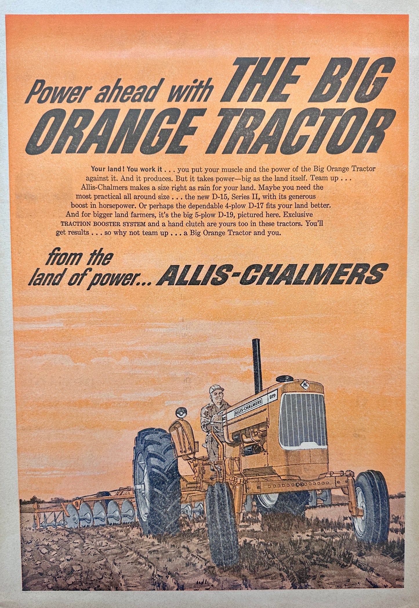 1963 The Big Orange Tractor -Allis Chalmers D19 - Power Ahead! Vintage Ad