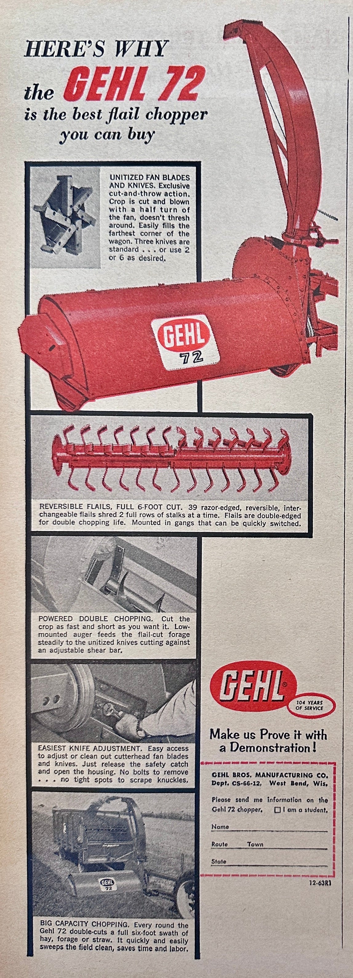 1963 Gehl 72 Flail Chopper + Cute Cow Comic - Vintage Ad