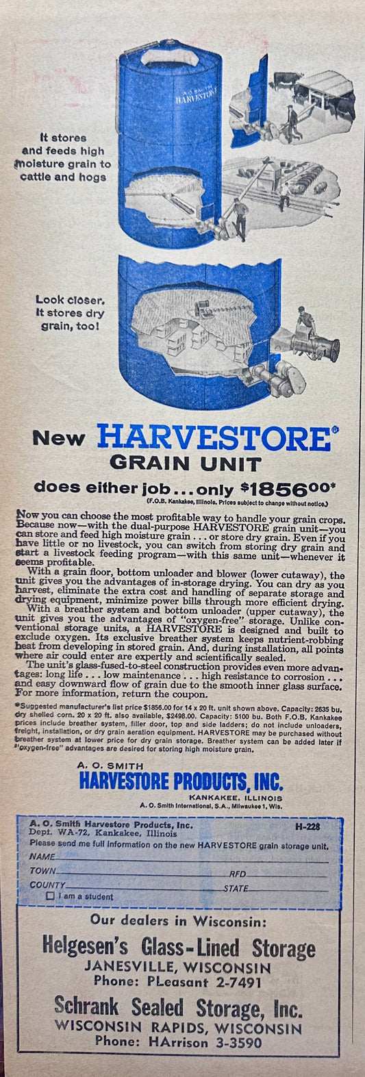 1962 Harvestore Grain Unit Iconic Blue Silo - Vintage Ad