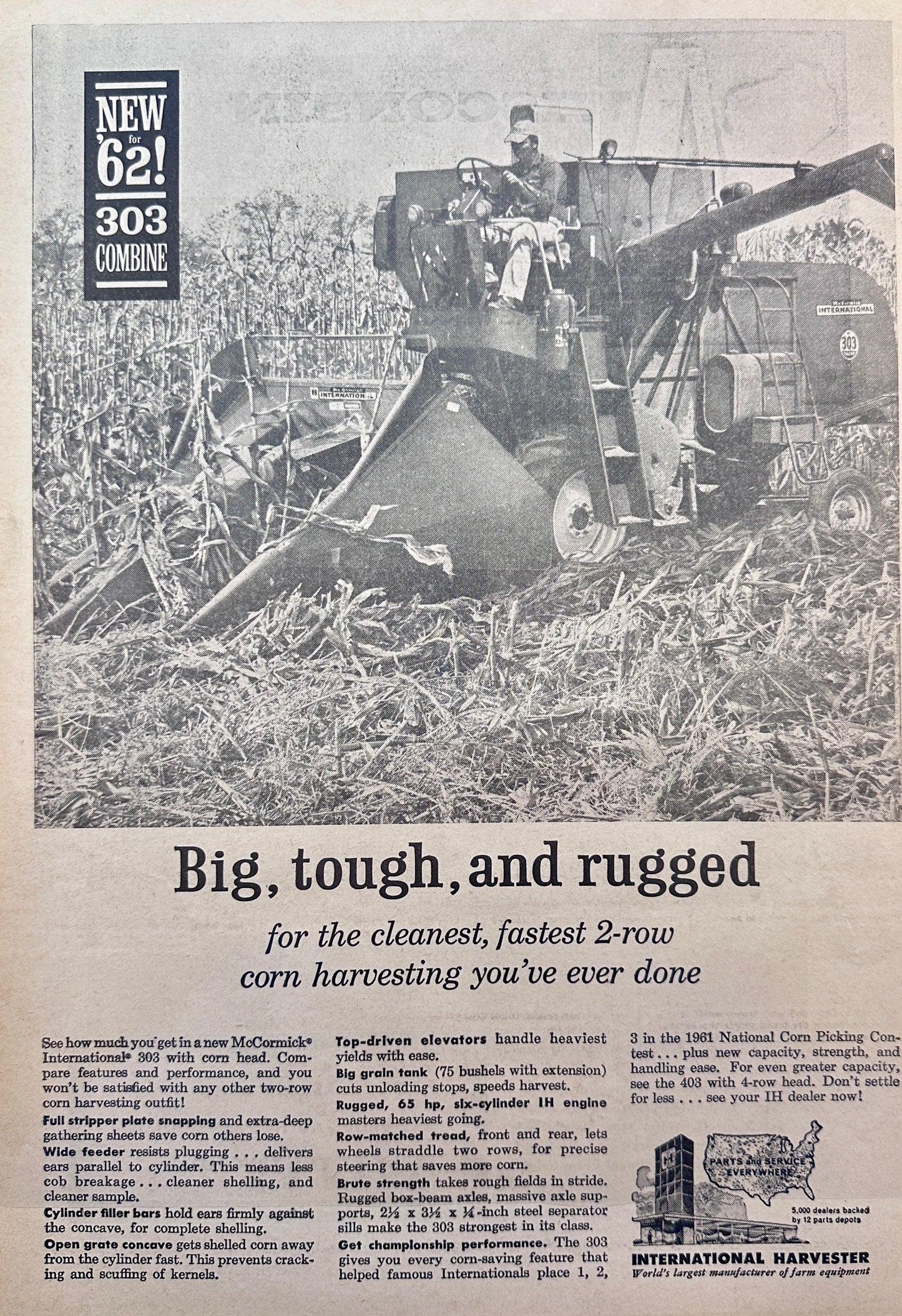 1962 International Harvester 303 Combine Big, Tough & Rugged - Vintage Ad