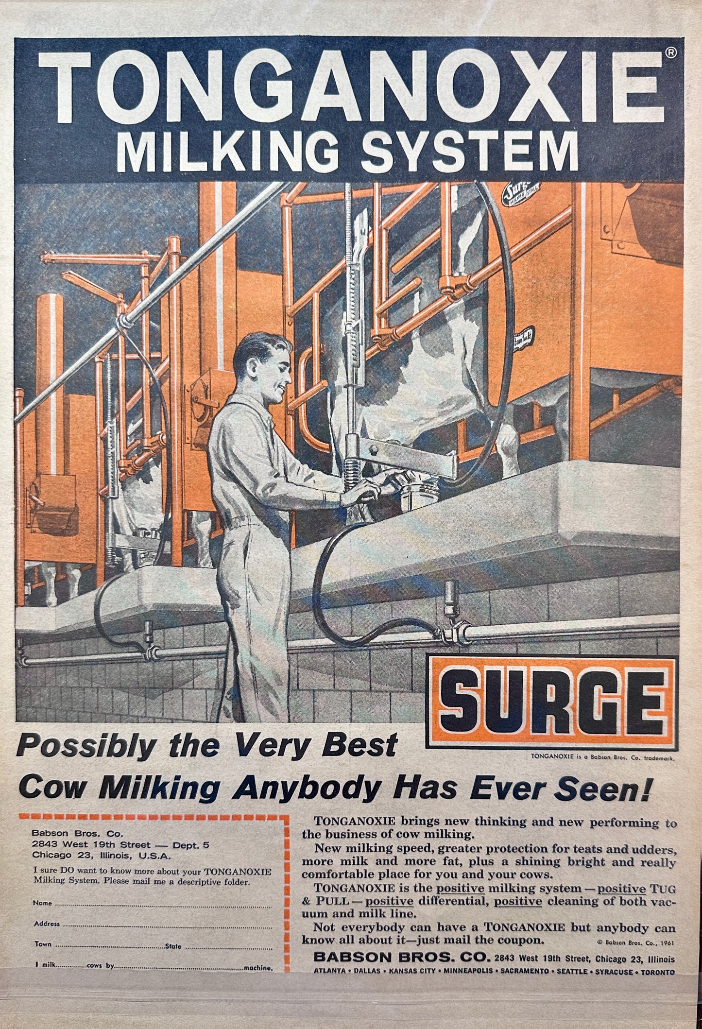 1961 Surge Tonganoxie Milking System - Babson Bros - Vintage Ad