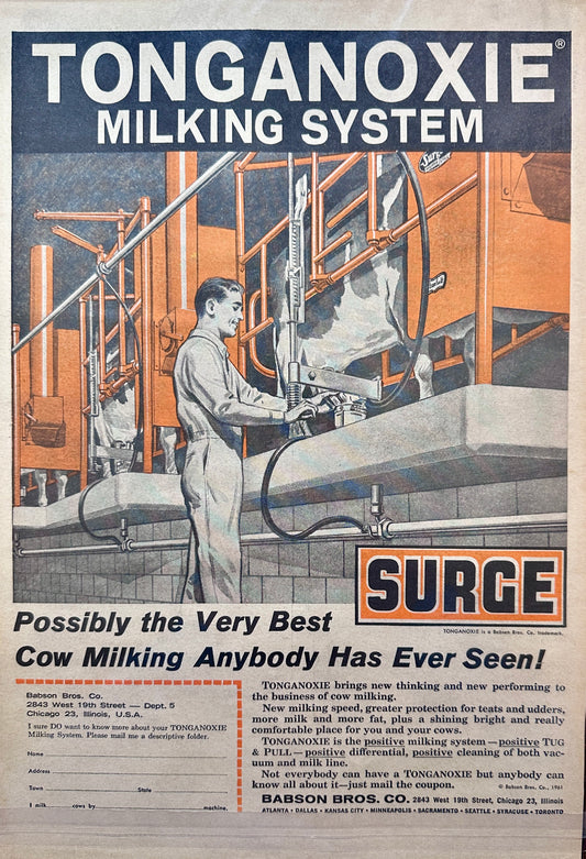 1961 Surge Tonganoxie Milking System - Babson Bros - Vintage Ad