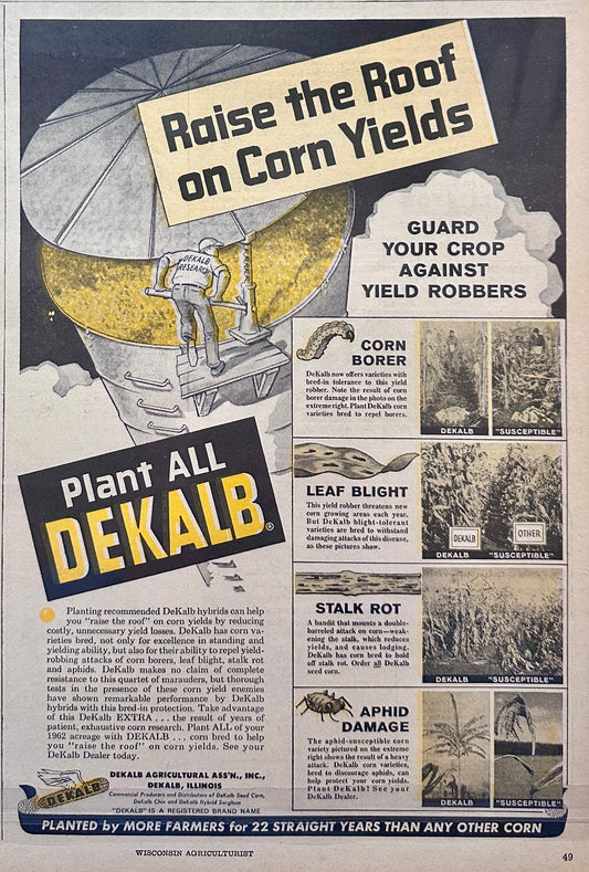 1962 Dekalb - Raise the Roof On Corn Yields - Dekalb Illinois - Vintage Ad