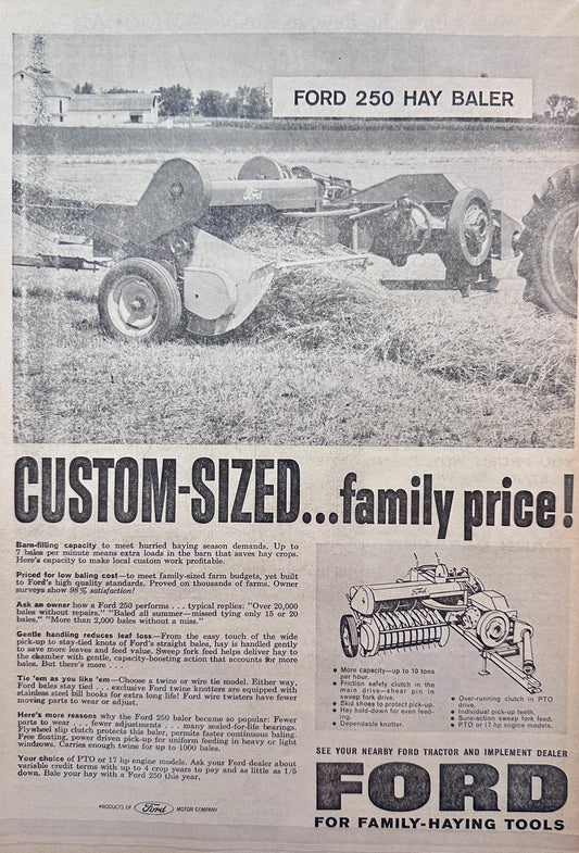 1963 Ford 250 Hay Baler - Custom-Sized ... Family Priced - Vintage Ad