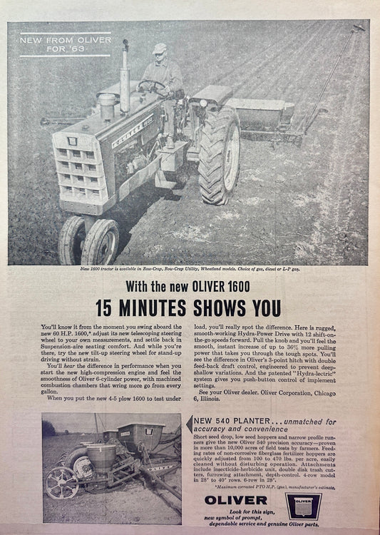 1963 Oliver 1600 & 540 Planter - Vintage Ad