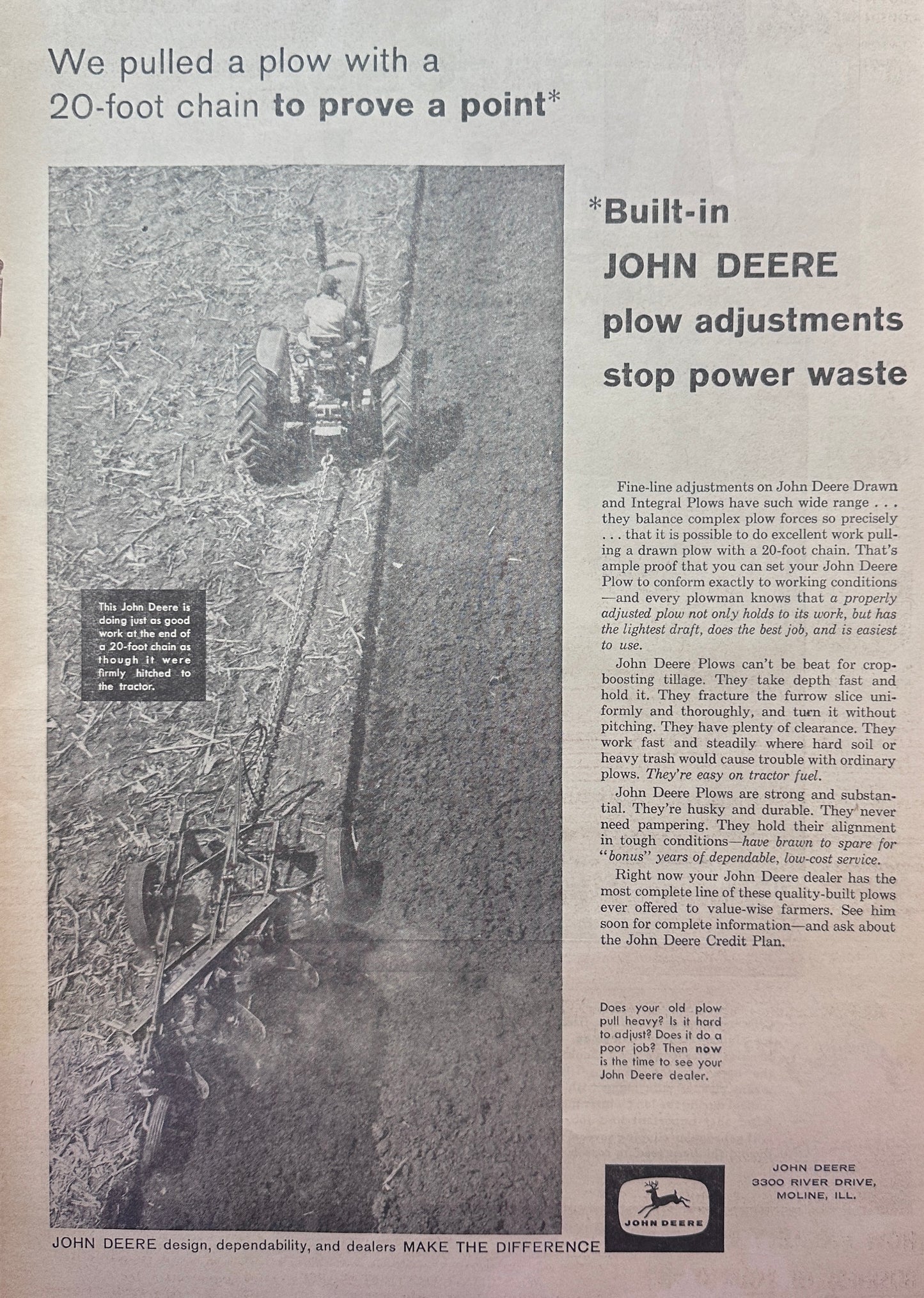 1961 John Deere Drawn & Integral Plows - Vintage Ad