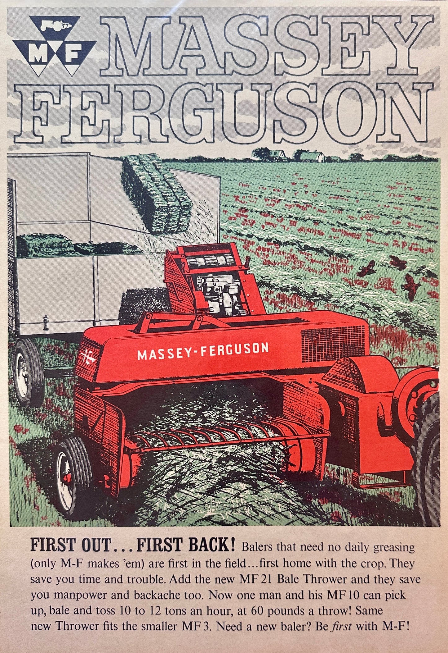 1963 Massey Ferguson MF21 Bale Thrower First Out - First Back Vintage Ad