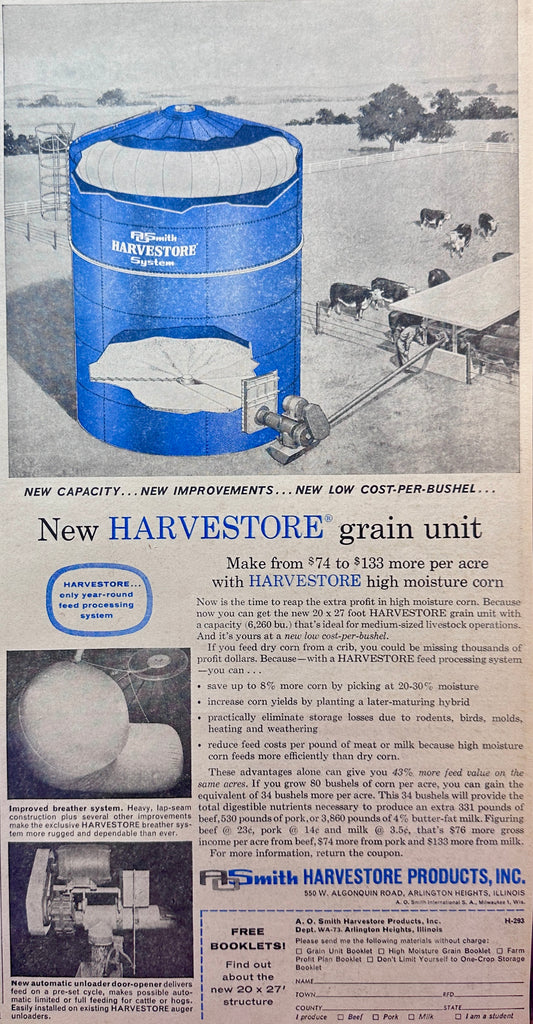 1963 Harvestore Grain Unit - High Moisture Corn Storage - Vintage Ad