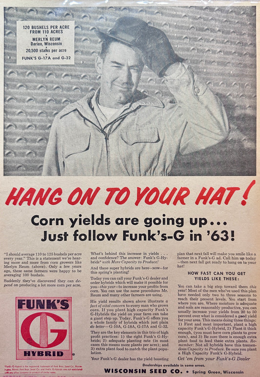 1963 Funk's Hybrid G Seed Corn - Funk's G in '63 - Vintage Ad