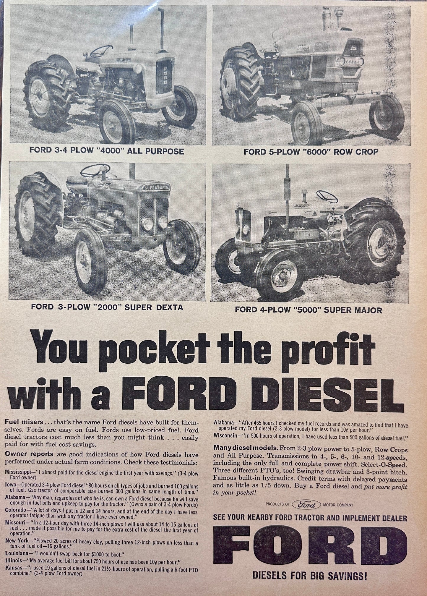 1963 Ford Diesel Tractors - You Pocket the Profit - Vintage Ad