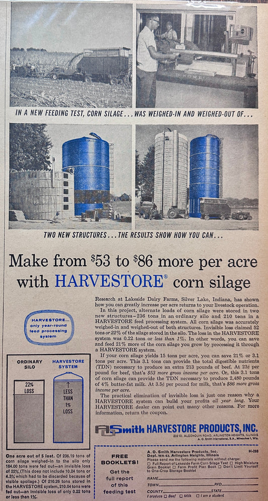 1963 Iconic Havestore Blue Silo Increases Corn Silage Profits - Vintage Ad