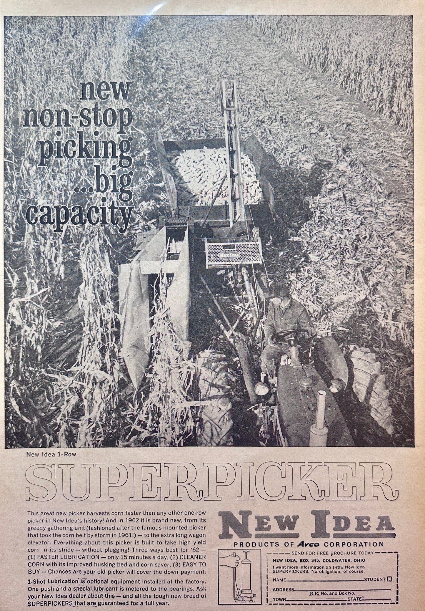 1962 New Idea 1-Row Superpicker - New for '62 - Vintage Ad