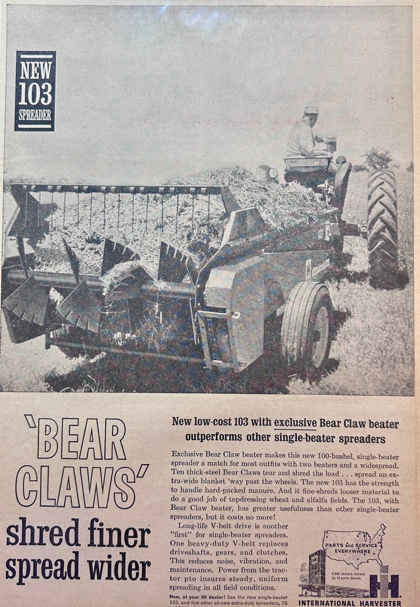 1962 International Harvester 103 Spreader with Bear Claw Beater - Vintage Ad