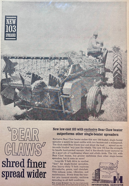 1962 International Harvester 103 Spreader with Bear Claw Beater - Vintage Ad